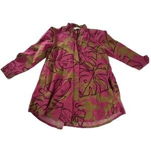 Noen Abstract Monstera Print Tunic Top Pockets Size 4 Button Down